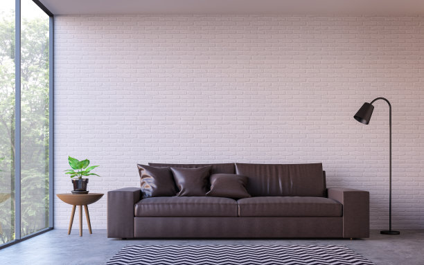 现代阁楼客厅与自然视图3d渲染图像素材图片