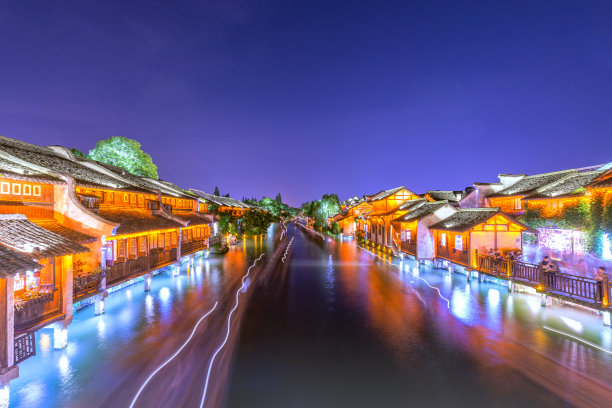 京杭大运河乌镇摇橹船素材图片