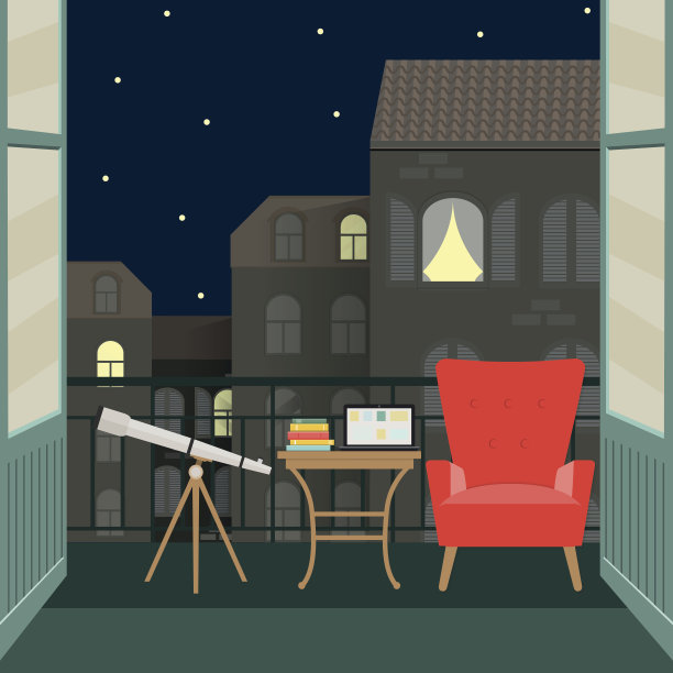 带望远镜的平阳台。矢量图图片下载