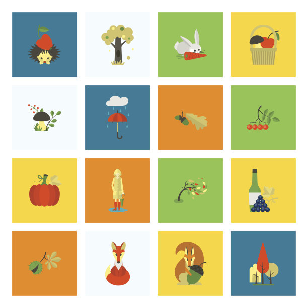 一套平坦的秋天图标图片下载