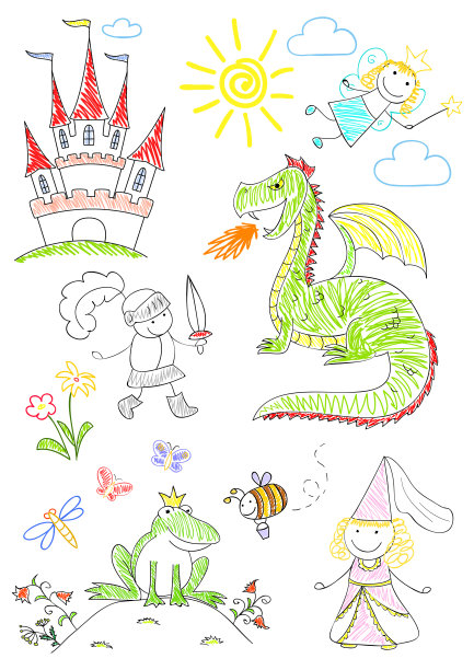 用童话故事中的人物设置素描图片下载