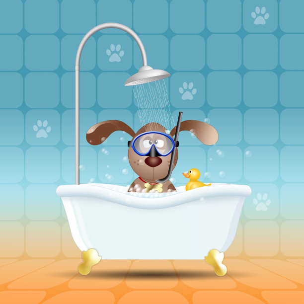 浴室里戴着潜水面罩的狗图片下载