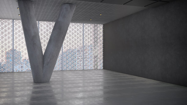 空的混凝土大厅的3D插图图片下载