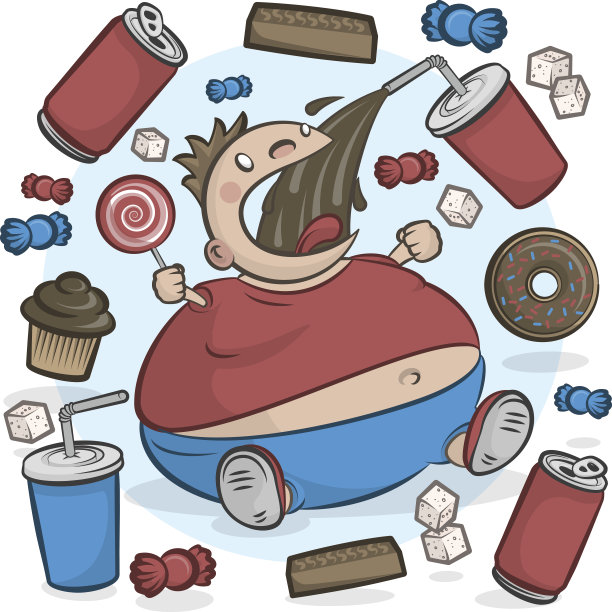 插图显示肥胖儿童与不健康的饮食图片下载