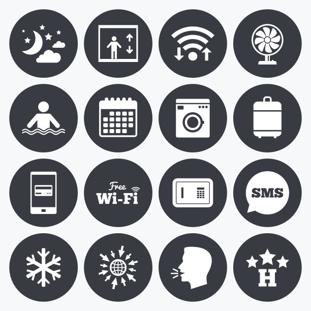 酒店、公寓服务图标。无线网络。图片下载