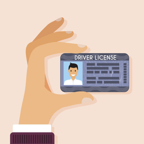 手握驾驶证，有男性照片。平面设计风格现代矢量插图。图片下载