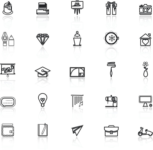 艺术和创作线图标与反映在白色的背景图片下载