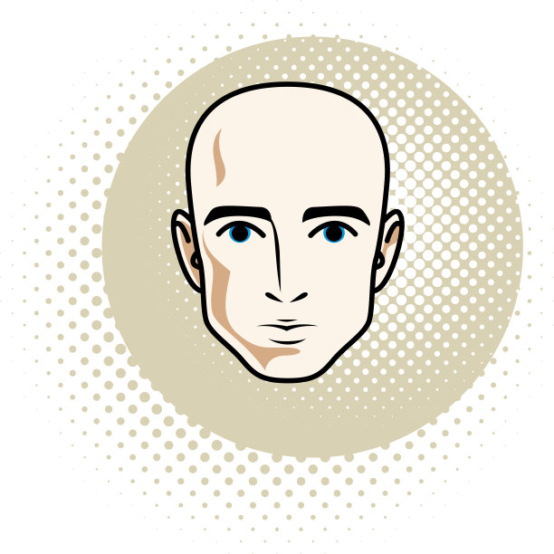 人脸，人头。矢量性格，英俊秃顶男性。图片下载