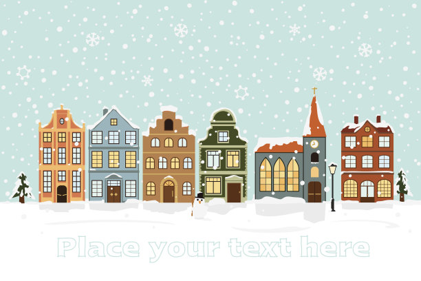冬季城市景观矢量插图与文字空间图片下载