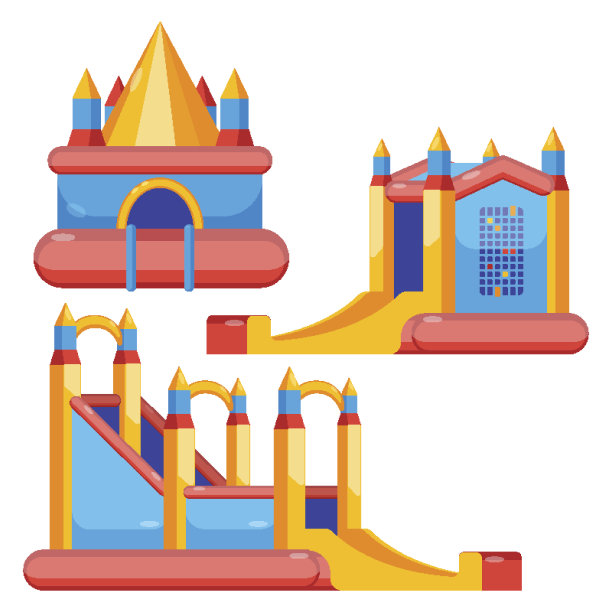 弹跳城堡的孩子彩色设置孤立在白色图片下载