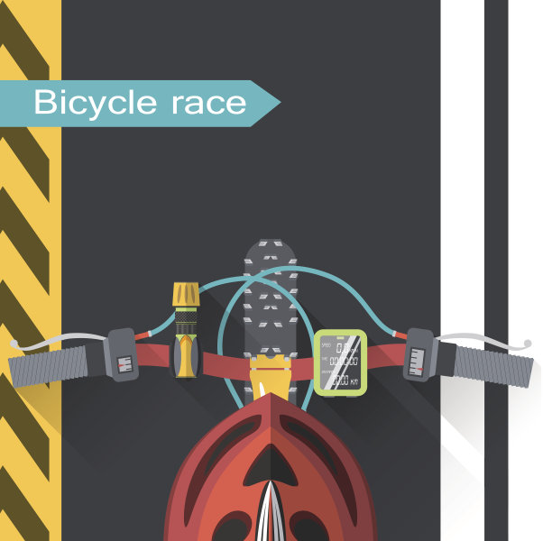 矢量平面海报的自行车比赛在城市俯视图从第一人。图片下载