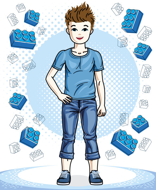 美丽快乐的年轻男孩摆造型在时尚的休闲衣服。矢量美丽的人类插图。剪纸艺术时尚主题。图片下载