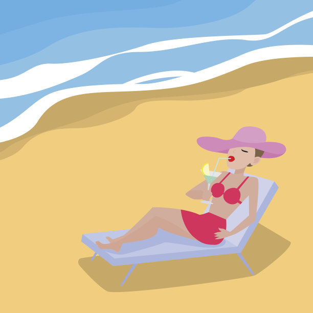矢量卡通女人躺在沙滩躺椅上图片下载