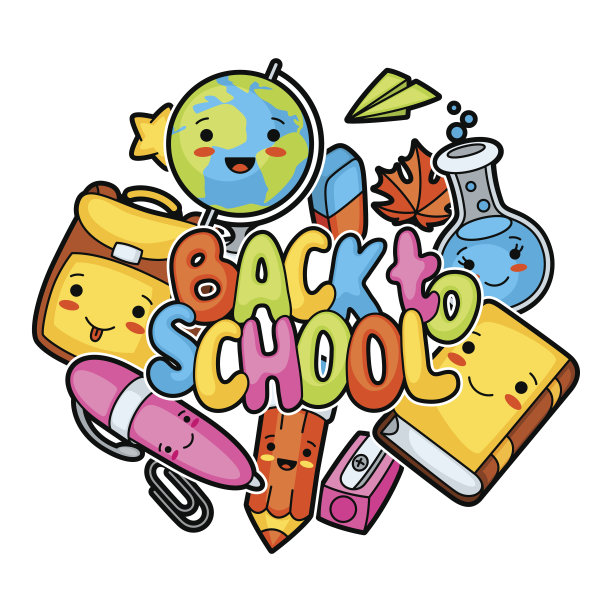 回到学校。可爱的设计，可爱的教育用品图片下载