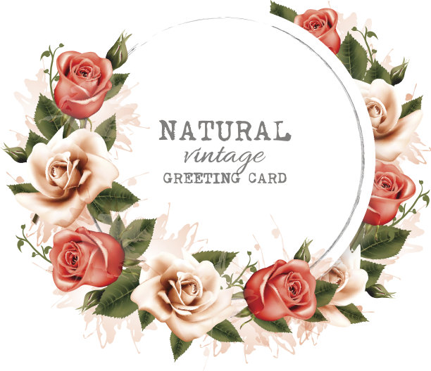 天然复古贺卡与彩色鲜花。向量。图片下载