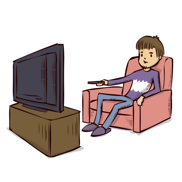 看电视。手绘卡通矢量插图。图片下载