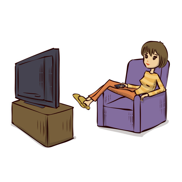 看电视。手绘卡通矢量插图。图片下载