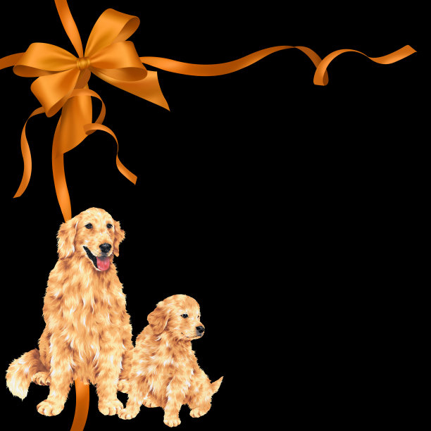 狗和丝带插图图片下载
