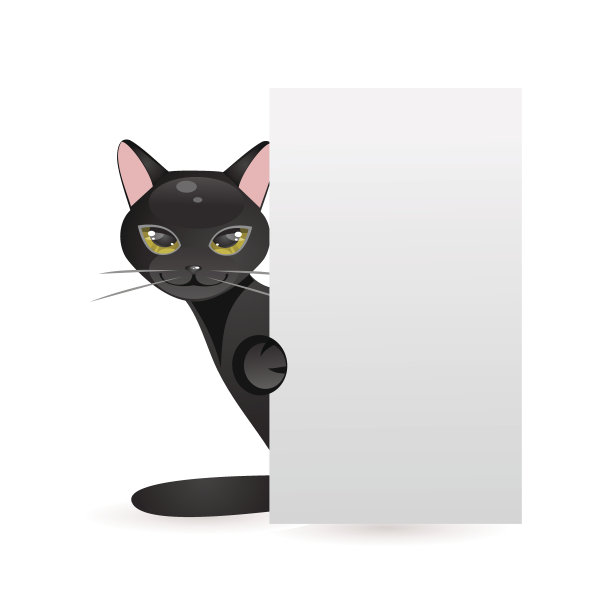 带横幅的黑猫。矢量图图片下载