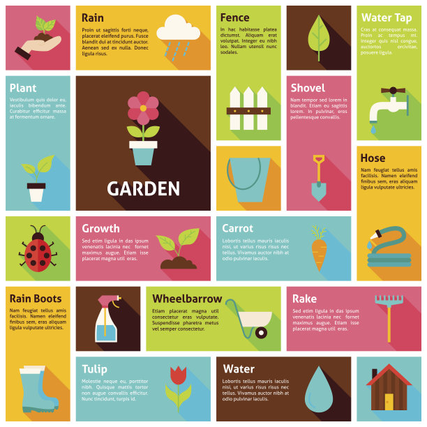 平面设计矢量图标信息图花园自然概念图片下载