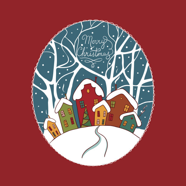 矢量圣诞卡片与色彩缤纷的房子图片下载