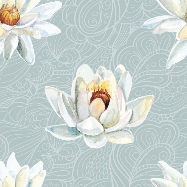 矢量水彩莲花无缝模式素材图片