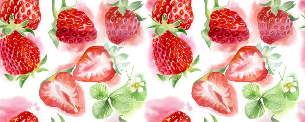 无缝草莓图案，水彩图片下载