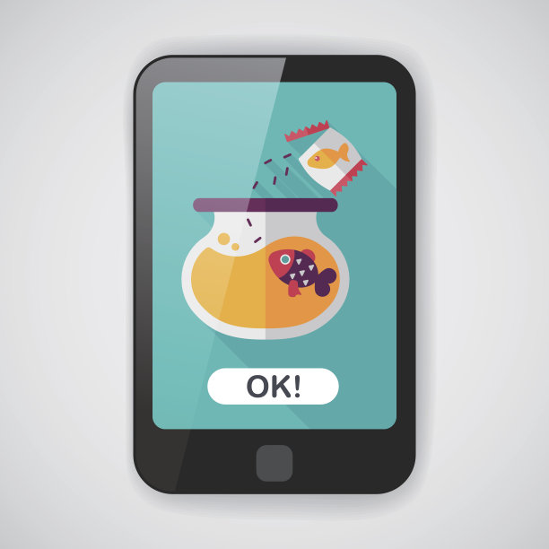 宠物鱼扁平图标与长影子，eps10图片下载