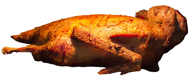 在烤箱里烤的鹅被隔离在白色的图片下载