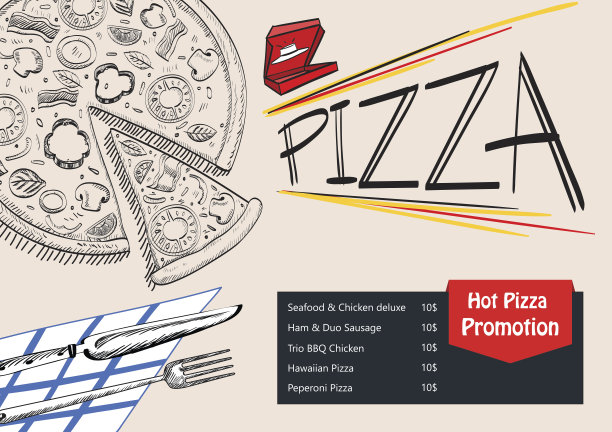 意大利比萨用原材料绘制食物设计菜单传单图片下载