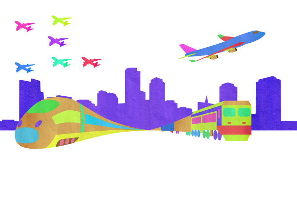剪纸——火车，飞机和城市图片下载