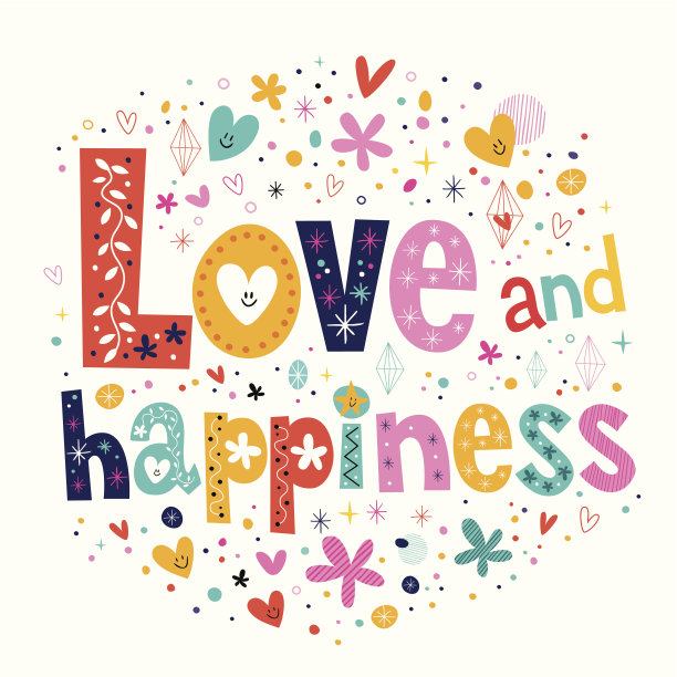 爱和幸福字体字体装饰文字卡图片下载