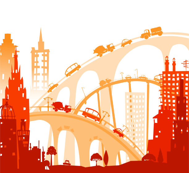 城市插图、道路、桥梁、交通枢纽图片下载