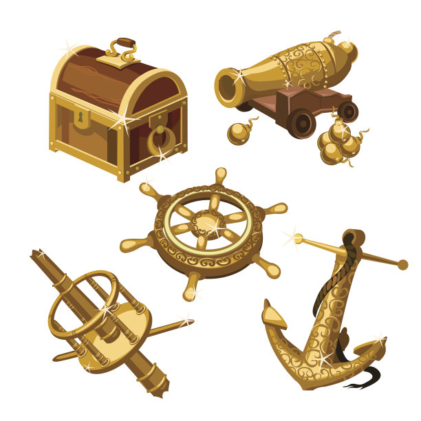 船的碎片，大炮和财宝箱图片下载