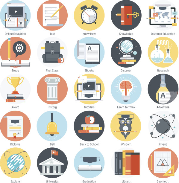 教育主题，平面风格，彩色，矢量图标设置为信息图片下载