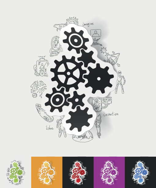 齿轮纸贴纸与手绘元素图片下载