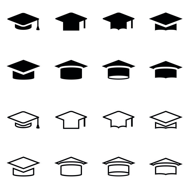 黑色学士帽图标矢量素材图片下载
