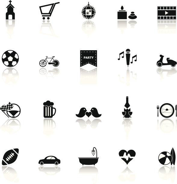 星期五和周末图标与反映在白色的背景图片下载