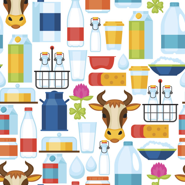 牛奶无缝模式与乳制品和对象图片下载