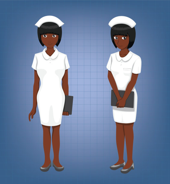 黑色护士全身姿势卡通矢量插图图片下载