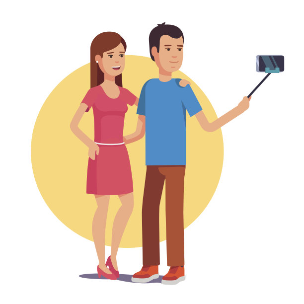 一对夫妇在自拍杆上自拍图片下载