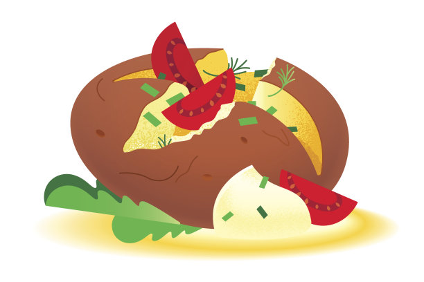 在白色背景上分离的烤皮马铃薯矢量图。图片下载