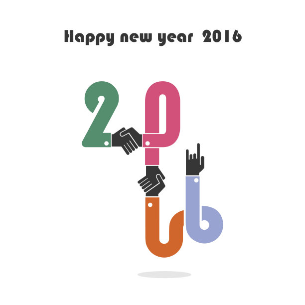 2016年新年快乐。五彩缤纷的贺卡设计。图片下载