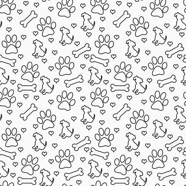 黑白狗狗瓷砖图案重复背景图片下载