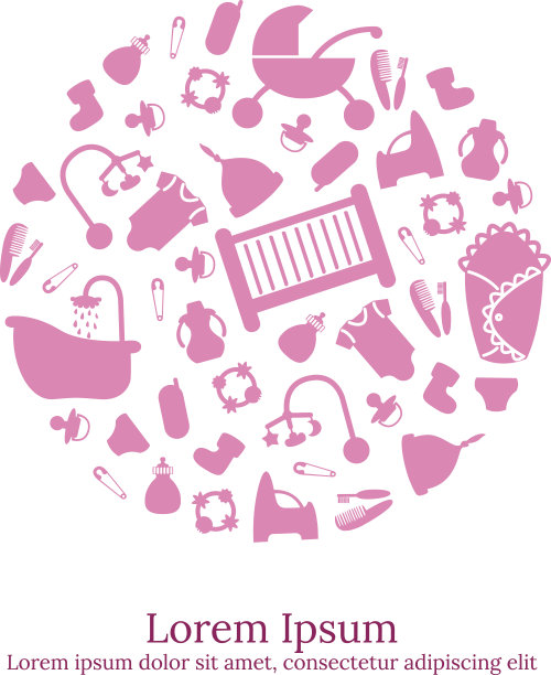 向量卡与粉红色婴儿图标图片下载