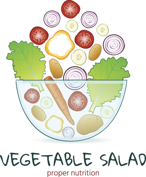 玻璃沙拉碗里多汁蔬菜沙拉的插图。适当的营养载体白色背景上孤立的载体插图。图片下载