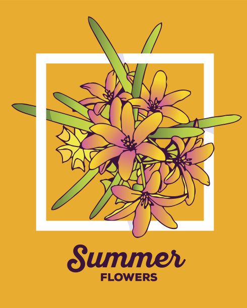 矢量插图美丽的百合花与绿色的叶子图片下载