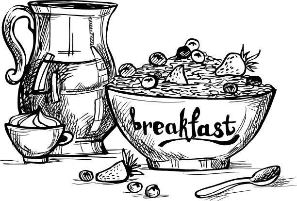 手绘插图-早餐牛奶，水果和燕麦图片下载