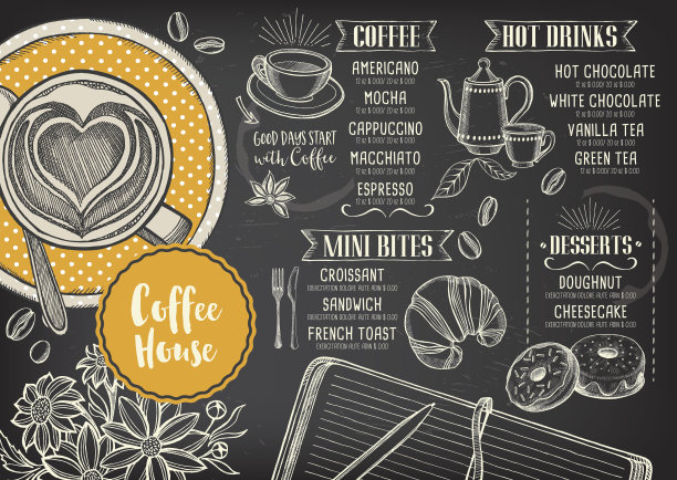 咖啡咖啡菜单，模板设计。图片下载