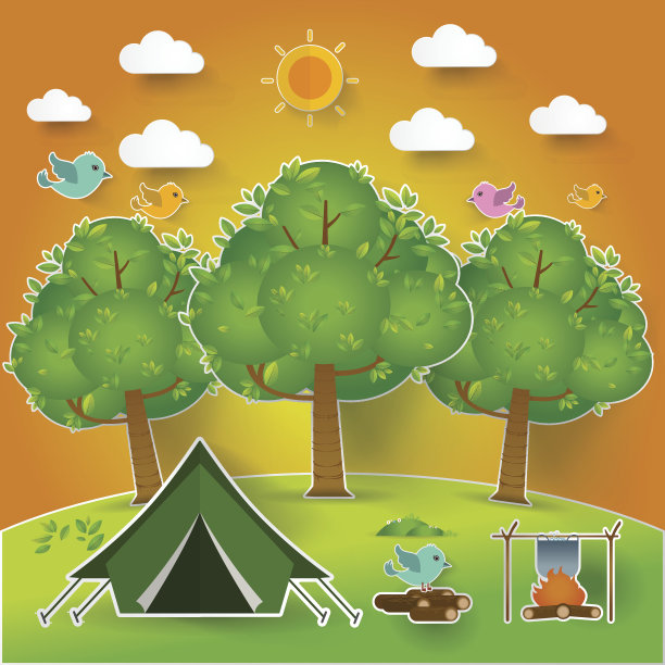 景观。徒步旅行和露营。矢量图图片下载